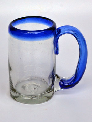 MEXICAN GLASSWARE / 'Cobalt Blue Rim' beer mugs (set of 6)